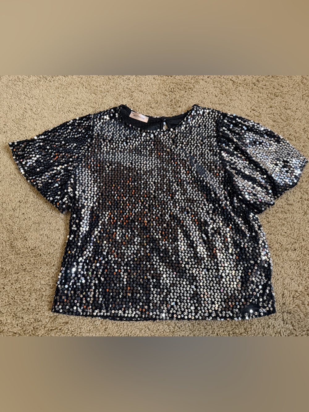 Sequin Short Sleeve Top - Black